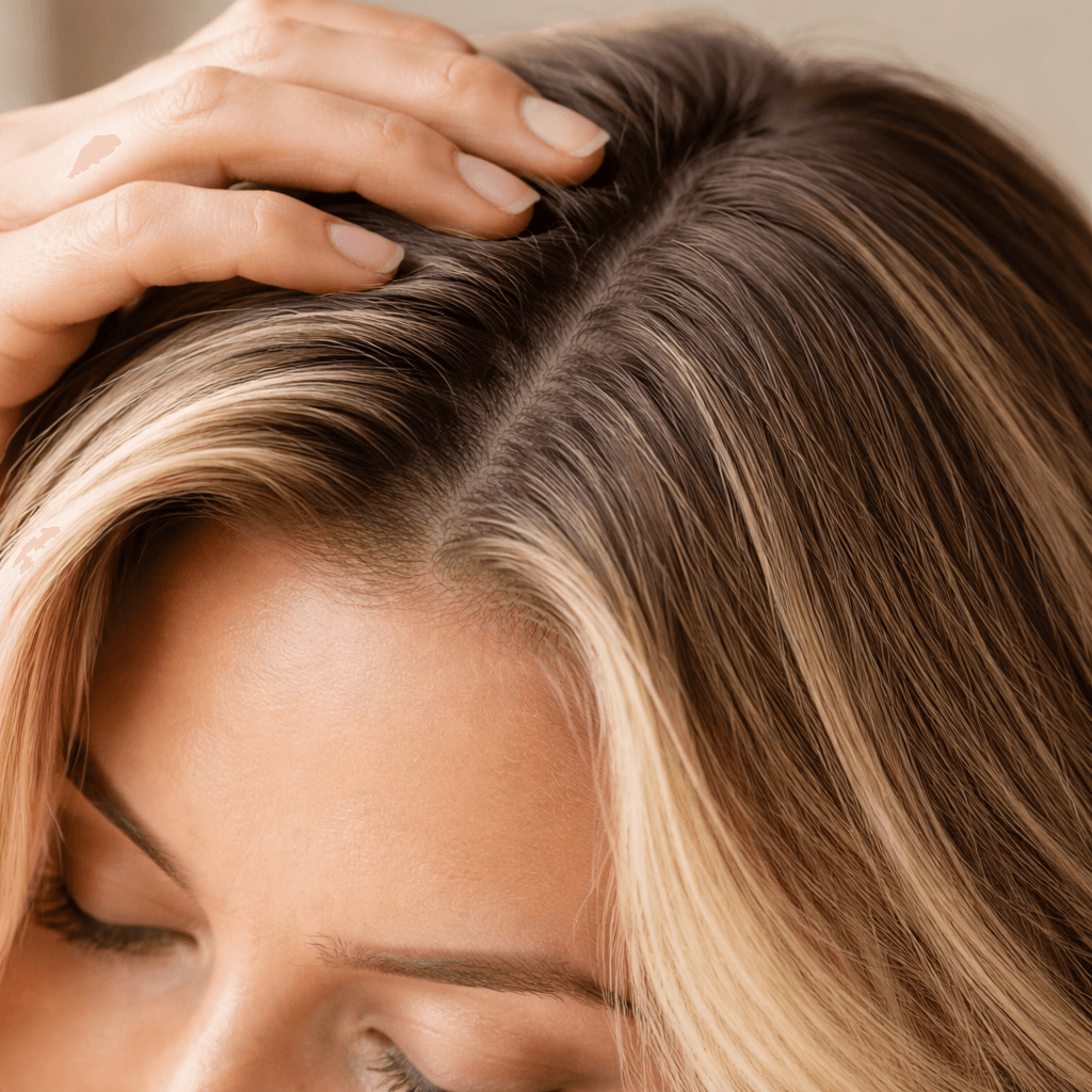 Root close-up on color-treated hair